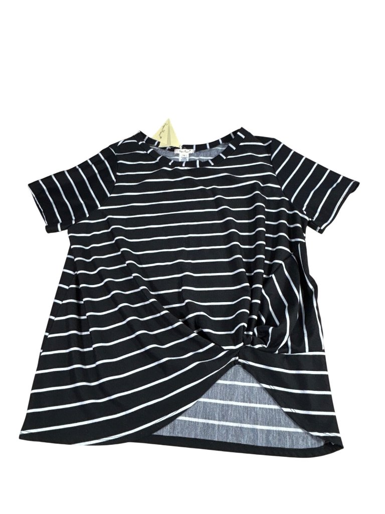 New Paper Plane Black & White Stripe Twist Front Blouse Women's 1x Short Sleeve